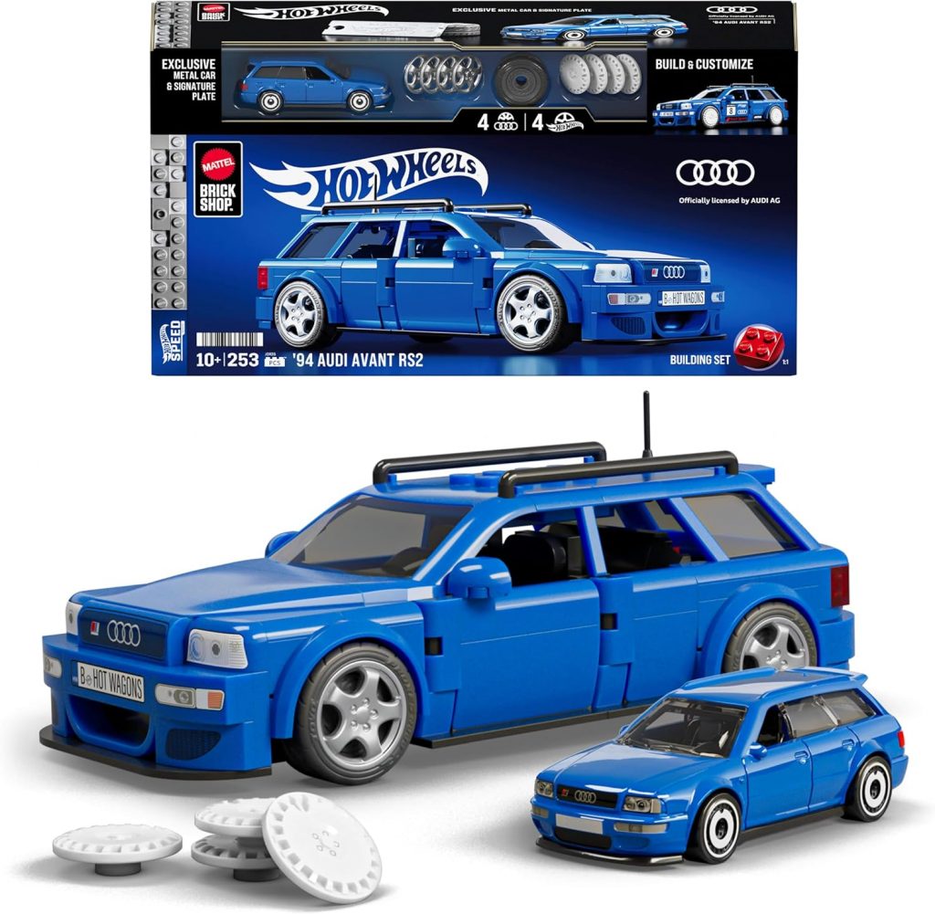 Mattel Brick Shop Hot Wheels Speed Serie Bauset, 94 Audi Avant RS2 mit 252 Teilen, realistischen Details und individuellen Aufklebern, Erwachsene Sammler und Kinder ab 10 Jahre, JGR