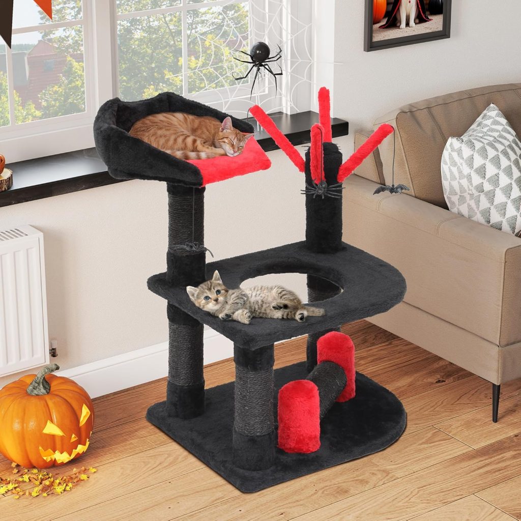 YITAHOME Gothic Kratzbaum, 61,5cm Mehrstöckiges Katzen-Spielzentrum mit Sitzstange, Zwei Plattformen mit Loch, Integrierte Sisalstämme, Spinnen-Ornamente, Halloween for Katzen, Schwarz und Rot11.99€ ➡️ https://www.amazon.de/dp/B0FLD61KWS/?tag=preisfehlerheute-21