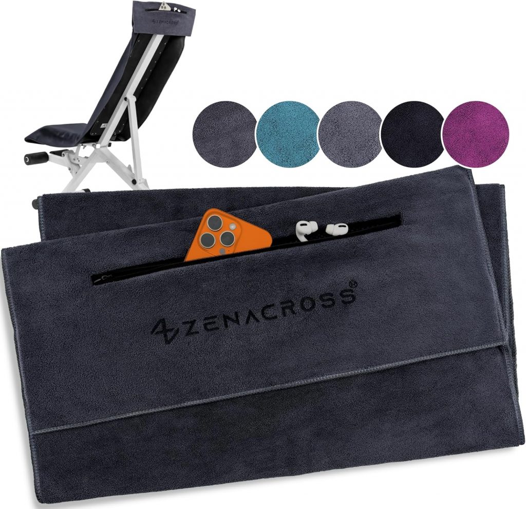 ZENACROSS – Fitness Handtuch Mikrofaser 120×50 – Schnelltrocknend, Reißverschlusstasche – Weiches Sporthandtuch fürs…
