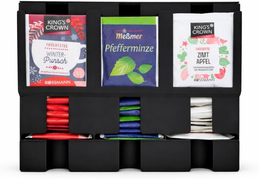 Alupedia Teebeutel Organizer Box – Teebeutelspender aus robustem Kunststoff – 3Fächer für Verschiedene Teesorten…