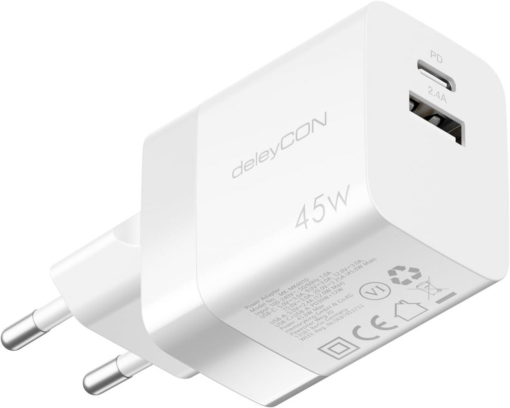 deleyCON Ladegerät USB A und C (2 Port – Kompaktes 45W Schnellladegerät) Netzteil für iPhone 17/16/15/14/13 Galaxy S25/S24/S23 Pixel Handy iPad Tablet MacBook Laptop Notebook USB Charger – Weiß5,99€ statt 8,99€➡️ https://www.amazon.de/dp/B0DGGCX3BC/?tag=preisfehlerheute-21