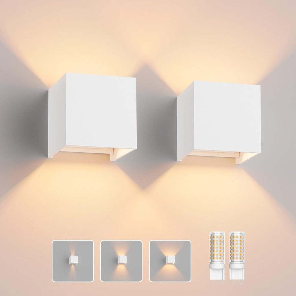 Klighten 2 Pack Wandleuchte mit Austauschbarer G9 LED Lampe Warmweiß 3000K, Aluminium LED Wandlampe Innen/Aussen Einstellbar Abstrahlwinkel aussenbeleuchtung für Wohnzimmer Garten, Weiß38,39€ statt 47,99€➡️ https://www.amazon.de/dp/B09B44Z29J/?tag=preisfehlerheute-21
