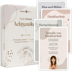 👑 LEBENSKOMPASS 40 Achtsamkeitskarten Mindfulness & Attention - Positive Affirmationen, &Uuml;bungen, Gl&uuml;ckskarten & Spruchkarten - Affirmationskarten f&uuml;r Erwachsene als Achtsamkeit Geschenk9,39&euro; statt 16,98&euro; - 45,00 % 🔥🚚 Verkauft von Lebenskompass und Versand durch Amazon1,408 Bewertungen: 4.7 / 5.0 ⭐️⭐️⭐️⭐️⭐️🛒 zu Amazon https://www.amazon.de/dp/B08HQX9X2T/?tag=preisfehlerheute-21