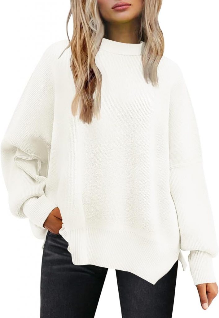 Pullover Damen Strickpullover Winter Rundhals Pulli Herbst Lose Sweatshirt Warm Fledermaus Langarmshirt aus Strick…