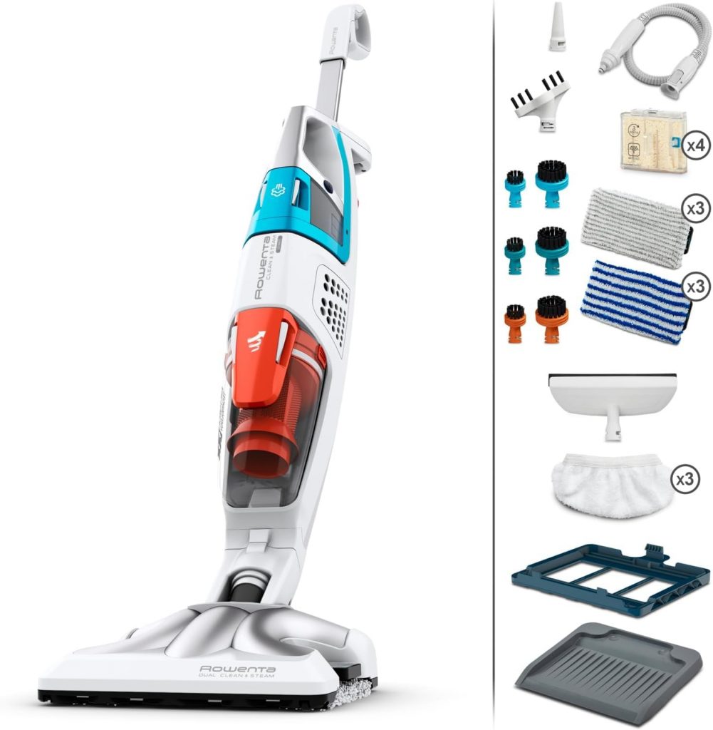 Rowenta Clean & Steam Multi Dampfstaubsauger, gleichzeitig saugen und wischen, abnehmbares Handteil mit vielen Aufsätzen, 1700 Watt, nur 30 Sekunden Aufheizzeit, Weiß, RY85