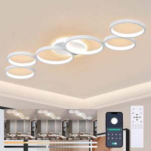 Liyabber LED Deckenleuchte Dimmbar Wohnzimmer Deckenlampe Wei&szlig; Wohnzimmerlampe Schlafzimmerlampe Fernsteuerung und App Steuerung, Modern 6-Rund Ring Deckenbeleuchtung mit Memory Funktion, L113cm/69W56,52&euro; statt 69,99&euro;➡️ https://www.amazon.de/dp/B0DY3YM32C/?tag=preisfehlerheute-21