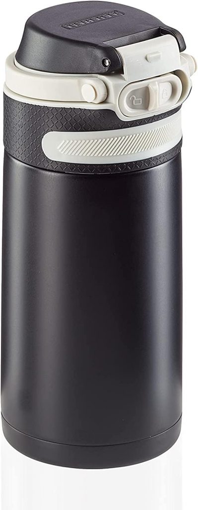 Leifheit Thermobecher Flip 350ml, Kaffeebecher 100% dicht, praktisches Öffnen mit einer Hand, Trinkbecher to go mit Filter für Wasser mit Obststücken, hält Getränke bis zu 6 Stunden heiß, Schwarz9,00€ statt 21,99€➡️ https://www.amazon.de/dp/B07Z5FPDF4/?tag=preisfehlerheute-21