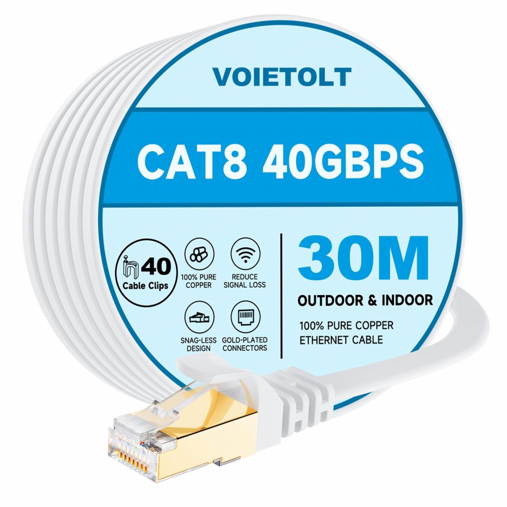 VOIETOLT Cat8 Lan Kabel 30M mit Clips, 40Gbps/2000MHz Flach Schirmung Hochgeschwindigkeit Netzwerkkabel, STP RJ45 Gigabit Cat-8 Ethernet Kabel für PS4/5, für Modem, für Router (weiß)25,49€ statt 29,99€➡️ https://www.amazon.de/dp/B0BLC82B21/?tag=preisfehlerheute-21