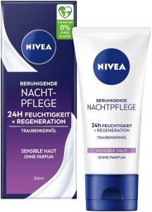 NIVEA Beruhigende Nachtpflege 24h Feuchtigkeit + Regeneration, parfumfreie Gesichtscreme f&uuml;r sensible Haut, zarte Nachtcreme mit Traubenkern&ouml;l🔥 🏷️ Coupon anwenden➡️ https://www.amazon.de/dp/B0BGYDXXVG/?tag=preisfehlerheute-21