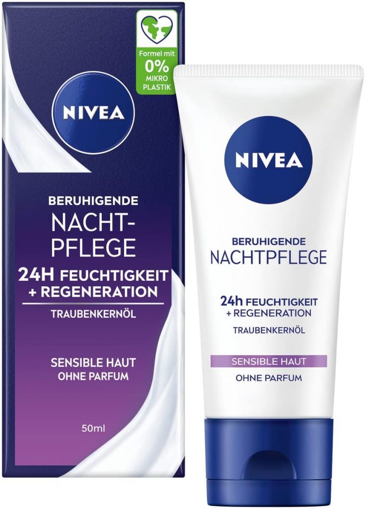NIVEA Beruhigende Nachtpflege 24h Feuchtigkeit + Regeneration, parfumfreie Gesichtscreme für sensible Haut, zarte Nachtcreme mit Traubenkernöl🔥 🏷️ Coupon anwenden➡️ https://www.amazon.de/dp/B0BGYDXXVG/?tag=preisfehlerheute-21