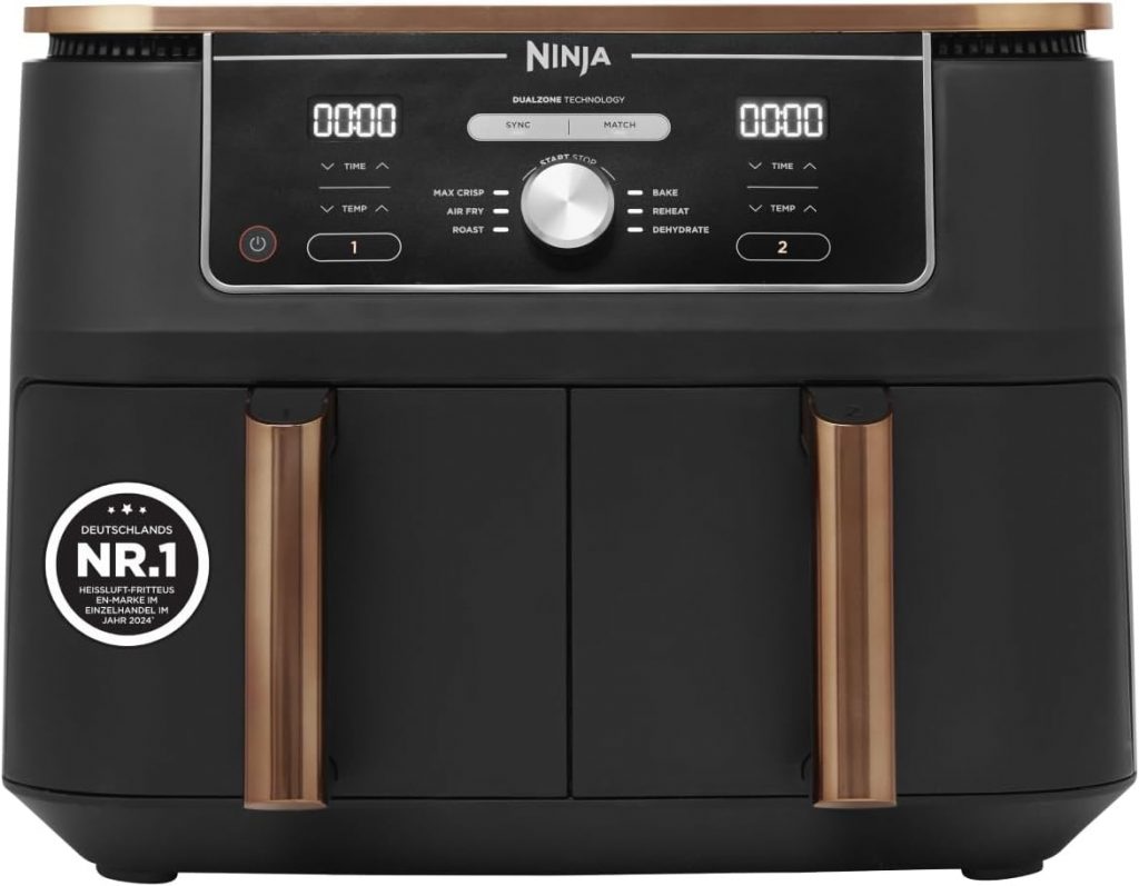 Ninja Foodi MAX Dual Zone Heißluftfritteuse [AF400EUCP] Amazon Exclusive, &lrm;2470 Watt , 9,5 L, 2 Heißluft-Frittierfächer, 6 Funktionen, 27 x 41.5 x 32.5 cm, Kupfer/Schwarz159,99€ statt 239,99€➡️ https://www.amazon.de/dp/B09ZYLM43B/?tag=preisfehlerheute-21