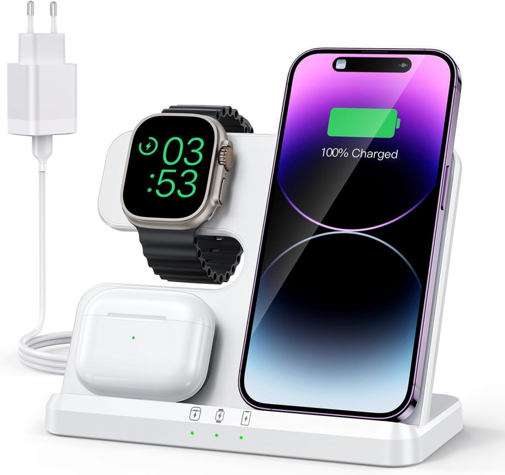 JARGOU 3 in 1 Apple Ladestation, Ladestation für Apple Watch und iPhone, Wireless Charger für iPhone 17 16 15 14 13 12 11 Pro Max, für Apple Watch 11/Ultra 3/10/9/8/7/6/SE/AirPods Pro 4 3 225,99€ statt 33,99€➡️ https://www.amazon.de/dp/B0CCVBQTB8/?tag=preisfehlerheute-21
