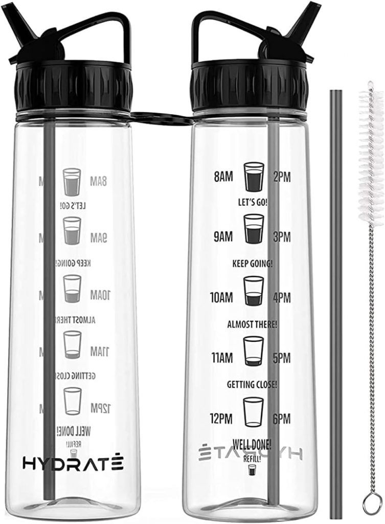 HYDRATE 900ml Trinkflasche mit Zeitmarkierungen - Sport Wasserflasche mit Strohhalm, BPA-freie Trinkflasche Strohhalm aus Tritan ideal für Gym, Büro, Wandern, Fitness, Sportflasche (Schwarz)2.61€ ➡️ https://www.amazon.de/dp/B00V3EM622/?tag=preisfehlerheute-21