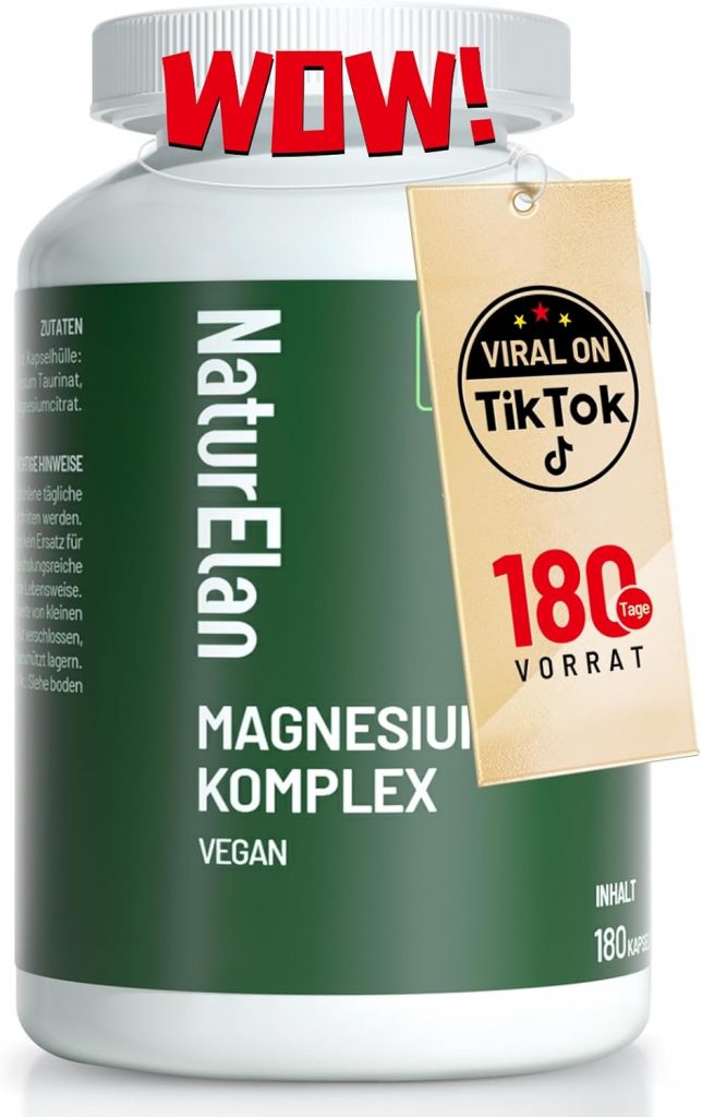 👑 Magnesium Komplex Hochdosiert 400mg – 180 Premium Kapseln (6 Monate), 5 in 1, 807 mg je Kapsel, davon 400mg elementares Magnesium, Vegan, Magnesiumglycinat, Citrat, Malat, Taurate, Oxid19,33€ statt 31,99€ – 4 🔥🚚 Verkauft von PG-Naturpharma und Versand durch Amazon650 Bewertungen: 4.6 / 5.0 ⭐️⭐️⭐️⭐️⭐️🛒 zu Amazon https://www.amazon.de/dp/B0CW18LPMX/?th=1&tag=preisfehlerheute-21#038;psc=1&tag=preisfehlerheute-21
