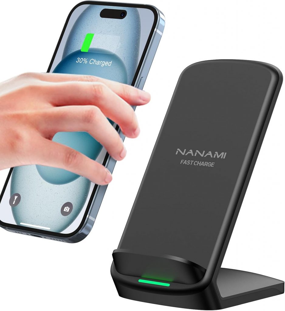 NANAMI Fast Wireless Charger, 15W Induktive Ladestation für Samsung Galaxy S25/S24/S23/S22/S22+/S21/S20/S10/S9/S8/S7 Note 20, für iPhone 17/Air/16/15/14/13/12/11/SE 2/X/XS/XR/8/8 Plus Google Pixel LG