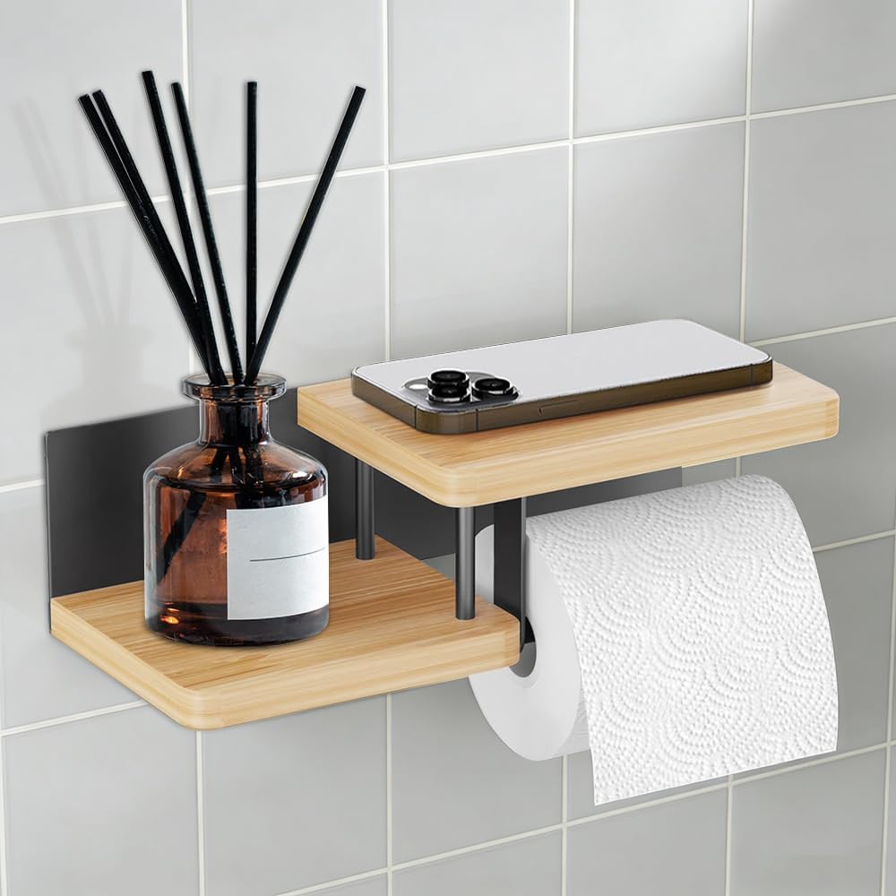 Vunanvu Toilettenpapierhalter Bambus Klopapierhalter mit Ablage 2 Klorollenhalter Holz für Handy Feuchttücher WC Rollenhalter Wandmontierter zum Bohren Papier Halterung WC-Papierhalter für Bad3.99€ ➡️ https://www.amazon.de/dp/B0G6KC5L8B/?tag=preisfehlerheute-21