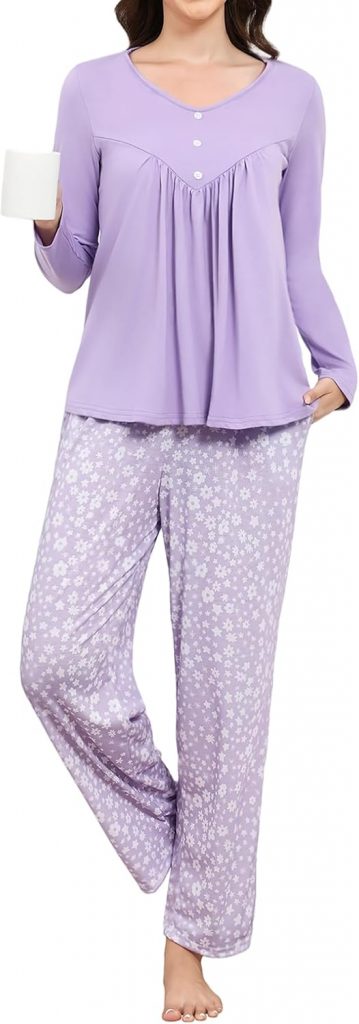 Reliwel Schlafanzug Damen Lang Baumwolle Pyjama Elegant Langarm Pyjamas Zweiteiler V-Ausschnitt Loungewear Set Weiche Hausanzug Freizeitanzug Blumen Lila, S9,49€ statt 22,99€➡️ https://www.amazon.de/dp/B0FN4HX3VM/?tag=preisfehlerheute-21