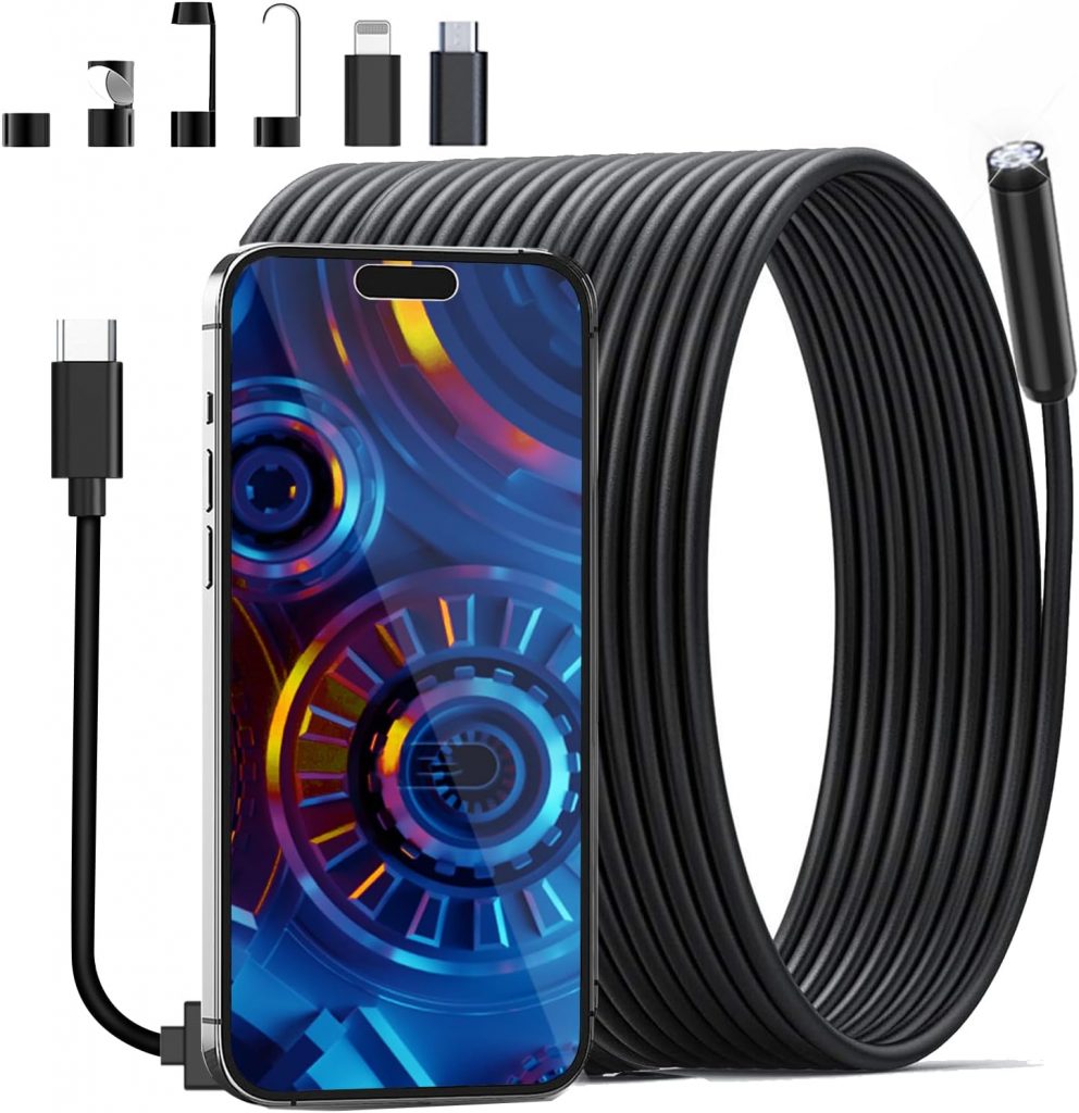 Endoskopkamera mit Licht 10M, 1080P HD Endoskop-Kamera Handy Wasserdichtes Ip67 Kein WLAN Erforderlich Inspektionskamera Kanal-Kamera Handy mit 8 LED Licht für Android & iOS, Tablet 32.8ft/10M