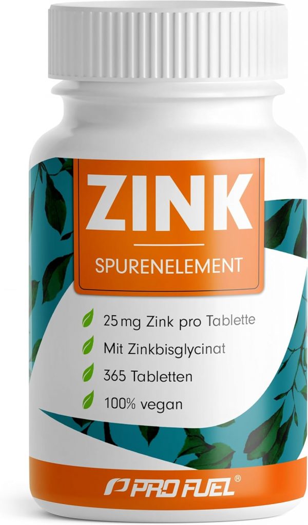 Zink 25mg – 365 Tabletten (vegan) mit Zinkbisglycinat (Zink-Chelat) für höchste Bioverfügbarkeit – laborgeprüft mit Zertifikat – optimal hochdosiert – 1 Jahresvorrat – ProFuel