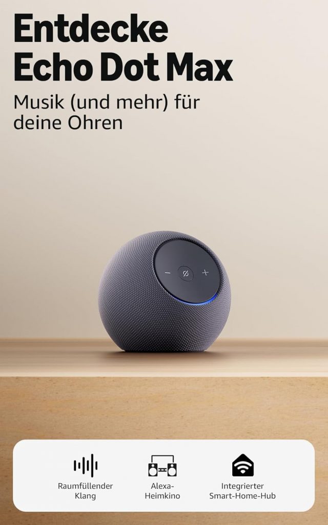 Amazon Echo Dot Max (neueste Generation), Alexa-Lautsprecher mit raumfüllendem Klang und integriertem Smart-Home-Hub, Graphit🔥 ➡️ https://www.amazon.de/dp/B0DKLFHZDH/?tag=preisfehlerheute-21