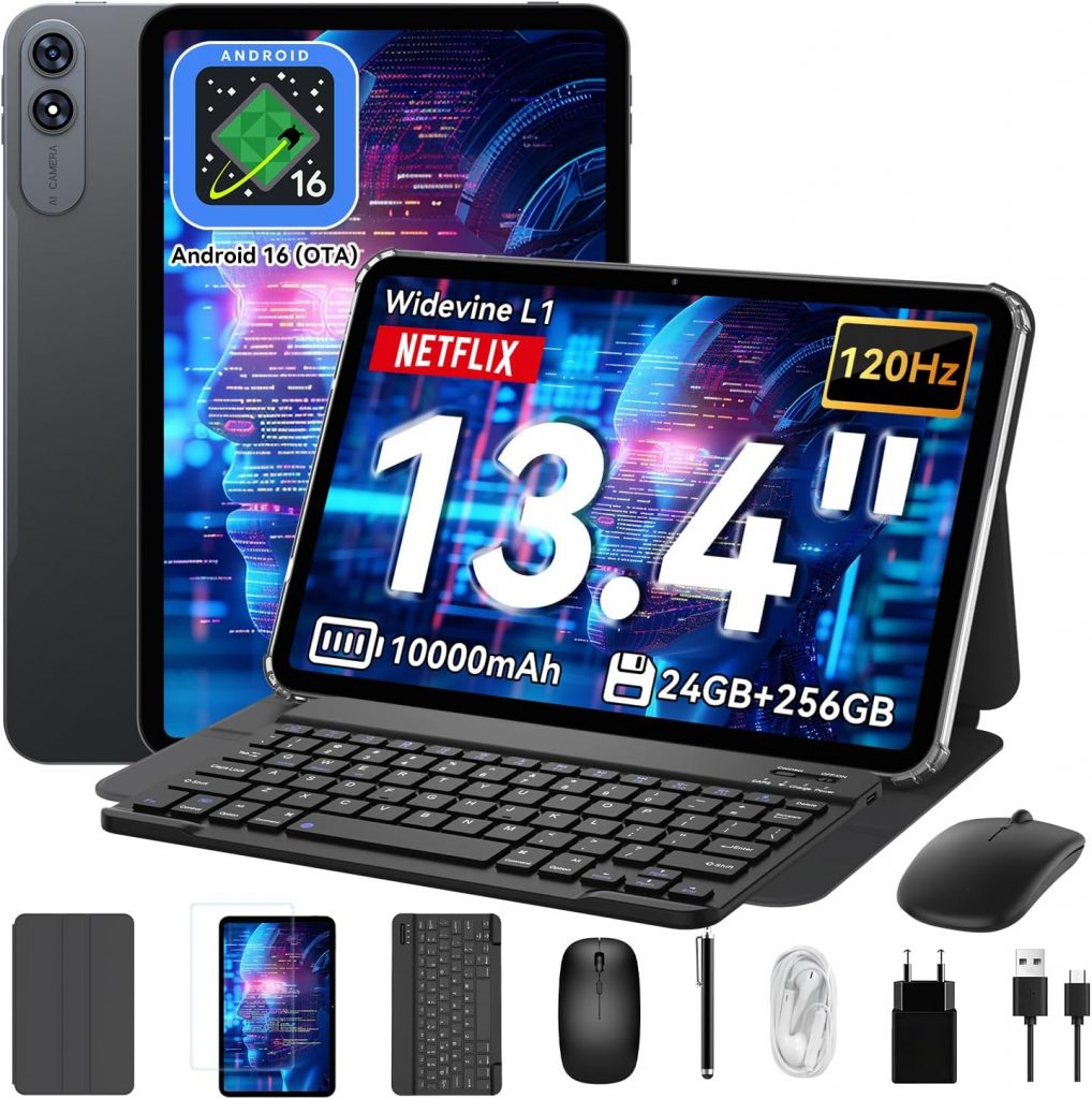 T60 Pro 13,4 Zoll Tablet mit Tastatur, Android 15→16 (OTA), 120Hz, 24GB RAM + 256GB, 10000mAh, Widevine L1,GPS, 16+8MP, Octa-Core Gaming Tablet für Studium,Arbeit,inkl. Stift & Maus, 4 Jahre Garantie209,99€ statt 299,99€➡️ https://www.amazon.de/dp/B0FL23DMWC/?tag=preisfehlerheute-21