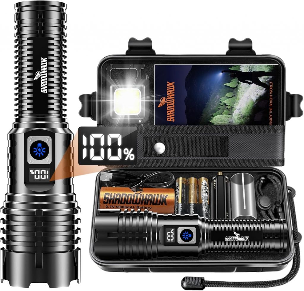 👑 Shadowhawk Taschenlampe LED Aufladbar Extrem Hell, 500000 Lumen Taschenlampen Batteriebetrieben USB, XHM77.2 Taktische Taschenlampe Starke, Wasserdicht Flashlight Torch für Outdoor Notfälle Camping26,58€ statt 40,99€ – 36,0 🔥🚚 Verkauft von Hong Kong Yueqihang Limited und Versand durch Amazon8,975 Bewertungen: 4.6 / 5.0 ⭐️⭐️⭐️⭐️⭐️🛒 zu Amazon https://www.amazon.de/dp/B0BNL3D6MD/?tag=preisfehlerheute-21