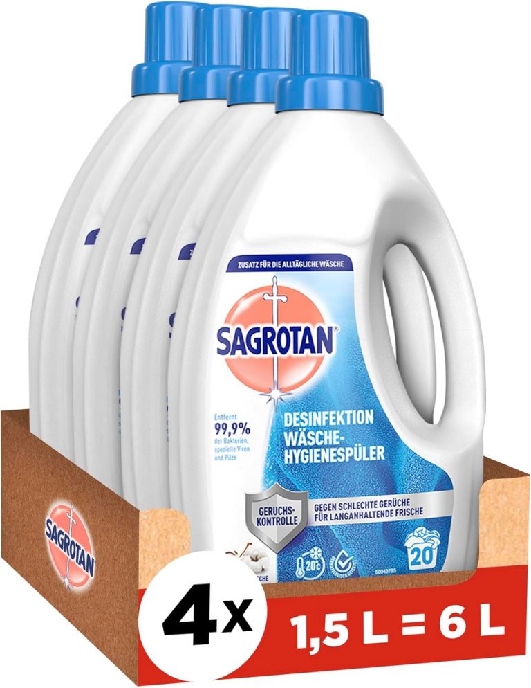 Sagrotan Wäsche-Hygienespüler Himmelsfrische – Desinfektionsspüler für hygienisch saubere und frische Wäsche – 4 x 1,5 l Reiniger im praktischen Vorteilspack10.11€ ➡️ https://www.amazon.de/dp/B07QKZTJK9/?tag=preisfehlerheute-21