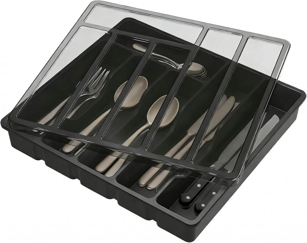 Vunanvu Besteckkasten mit Deckel Besteck Aufbewahrung mit 6 Fächern Besteckkoffer Leer für Silberbesteck Schublade Staubdichte Besteckbox Besteckaufbewahrung Besteck Organizer 32x30x5.4cm, Schwarz3.99€ ➡️ https://www.amazon.de/dp/B0GDXRMS7R/?tag=preisfehlerheute-21