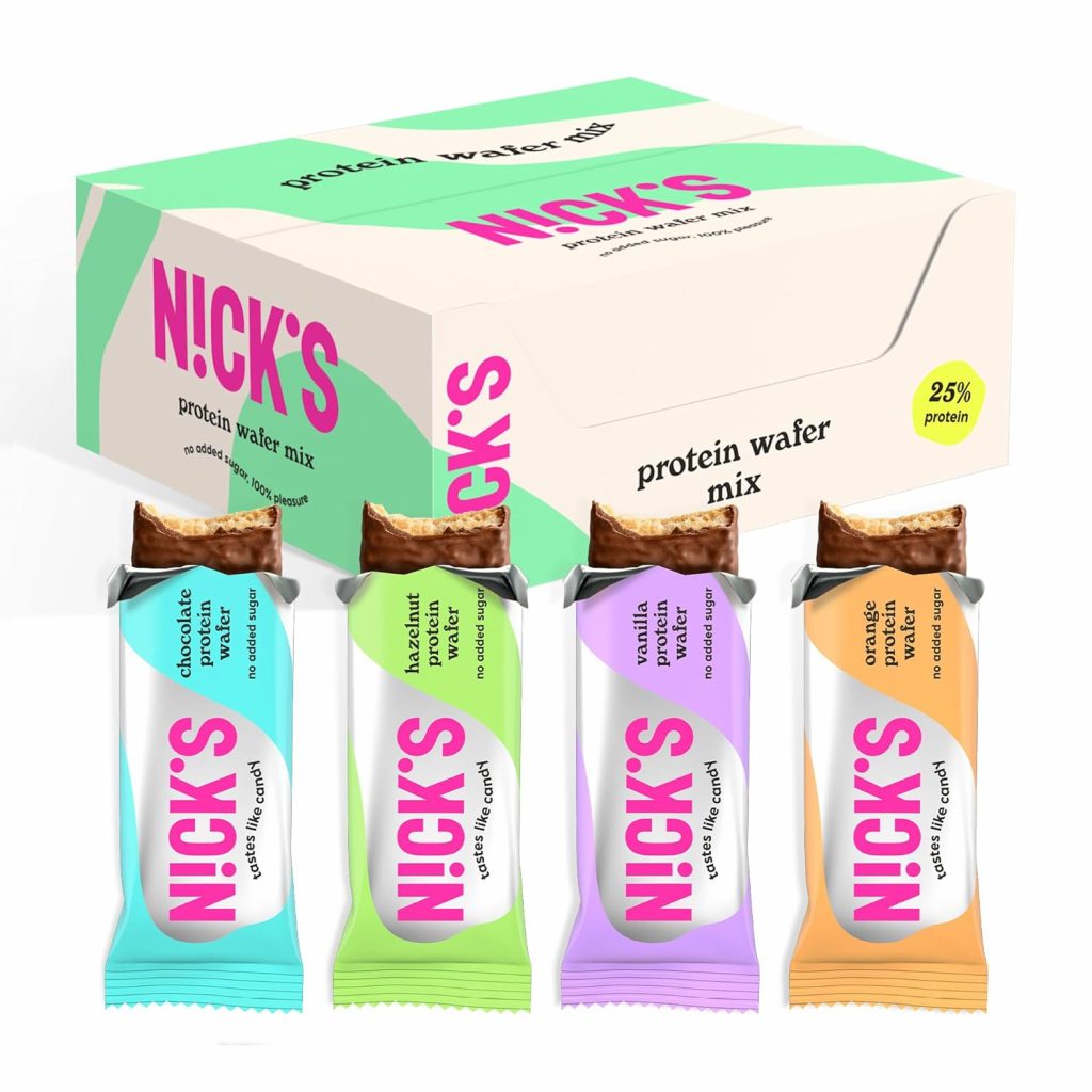 NICKS Protein Wafer Riegel Sport Mix | 25% Eiweiß | 203 Kalorien | Low carb Proteinriegel Schokolade Waffel Kekse ohne Zuckerzusatz Glutenfrei (9 Eiweißriegel x 40g)11.96€ statt 18.90€🏷️ Coupon anwenden➡️ https://www.amazon.de/dp/B078KHQKLS/?tag=preisfehlerheute-21