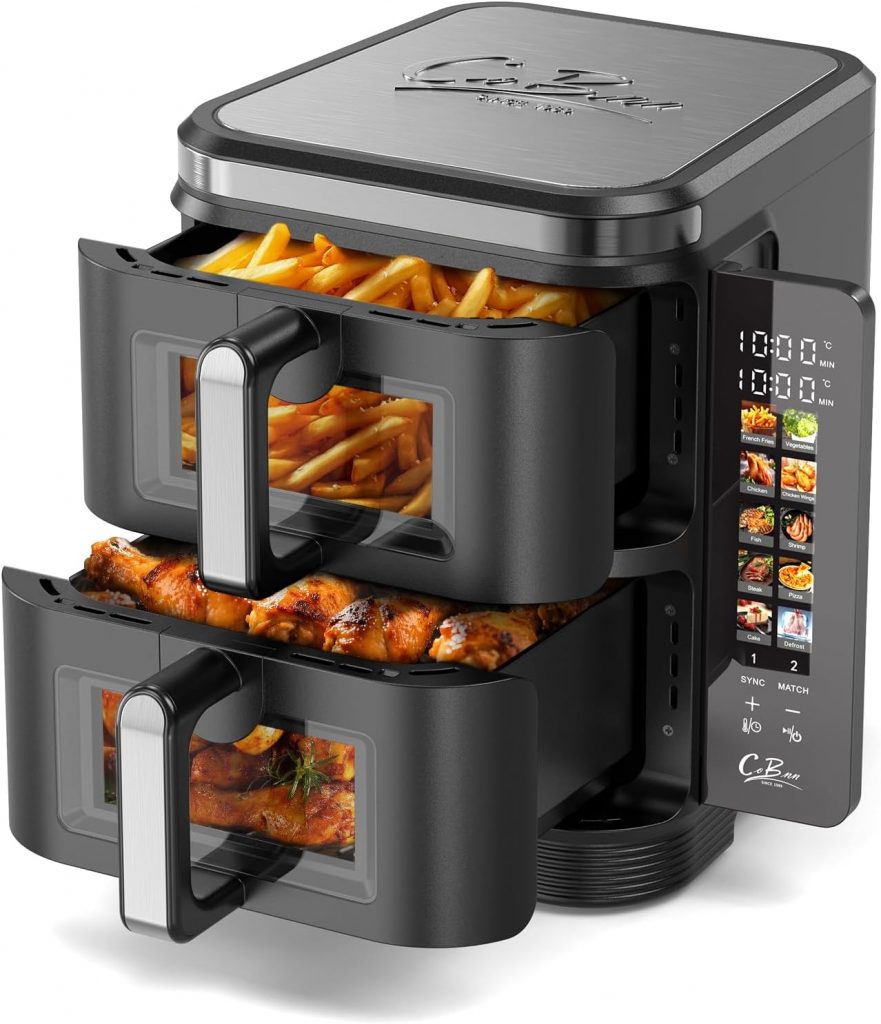 👑 Heißluftfritteuse 2 Kammern übereinander, 11L Airfryer Doppelkammer mit Sichtfenster und Faltbarem Touchscreen, 10-in-1, V0-flammhemmendes Material, 2800W100,29€ statt 141,15€ - 29,00 % 🔥🚚 Verkauft von COBNN und Versand durch Amazon34 Bewertungen: 3.8 / 5.0 ⭐️⭐️⭐️⭐️🛒 zu Amazon https://www.amazon.de/dp/B0DNQ86S64/?amp%3Btag=preisfehlerheute-21&tag=preisfehlerheute-21