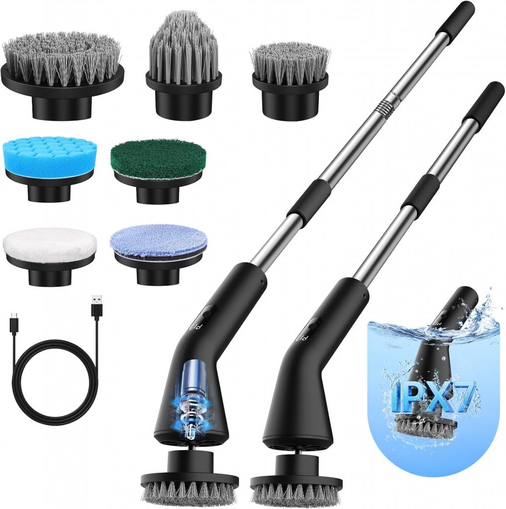WGIDSKKI Elektrische Reinigungsbürste, Duschreinigungsbürste mit 7 Austauschbaren Bürstenköpfen, Electric Spin Scrubber Schnurlos mit Ausziehbarem Griff, für Badezimmer, Küche und Auto (Schwarz)13.99€ 🏷 Coupon anwenden