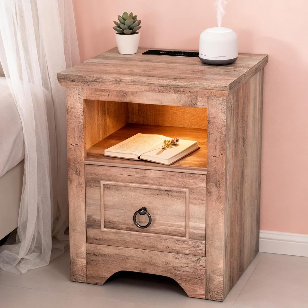 WODHMIEY Nachttisch Holzoptik mit LED Licht 7 Farben, Nachttisch mit Steckdose USB Type-C, Beistelltisch Retro mit Schublade und offenem Fach, Nachtschrank für Schlafzimmer Wohnzimmer 40×40×50 cm12,99€ ➡️ https://www.amazon.de/dp/B0G3PHWHKG/?tag=preisfehlerheute-21