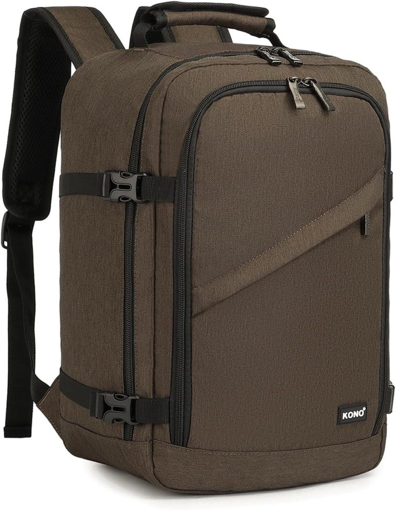 KONO Handgepäck Rucksack für Easyjet Handgepäck 45x36x20 Zulässige Größe, Rucksack Herren Damen für Business Reise Schule Laptop Rucksack, 44x33x20cm, 30Liter, Braun