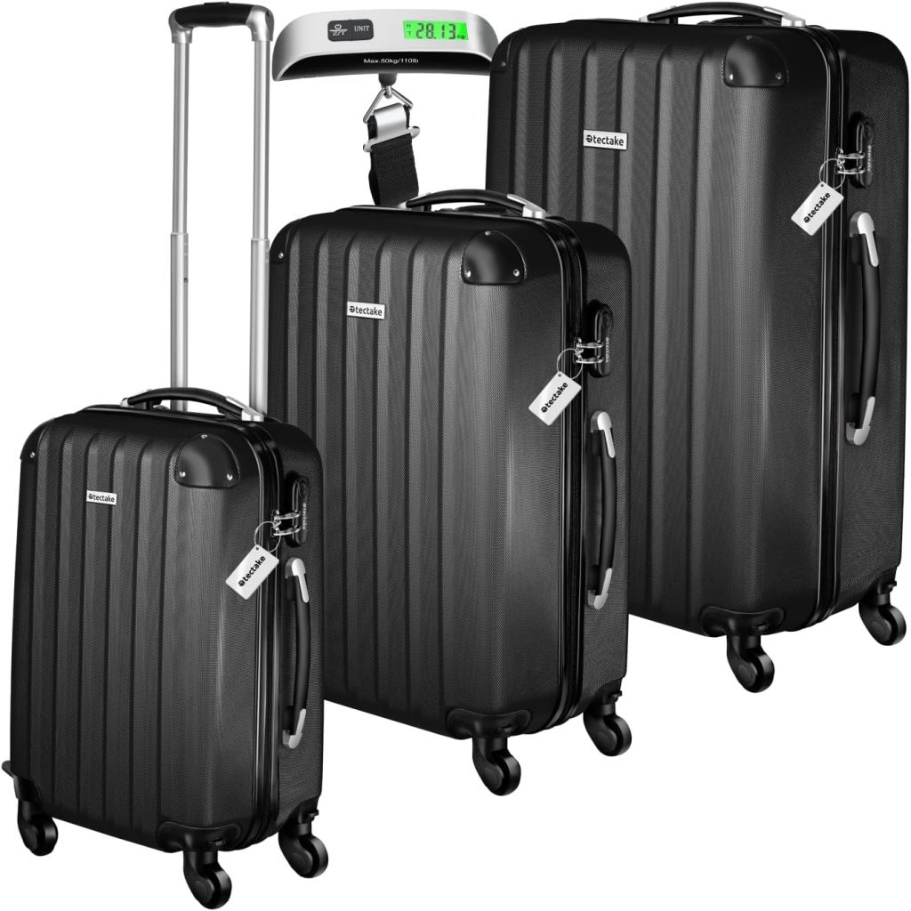 tectake® 3er Kofferset mit Kofferwaage & Kofferanhänger, Reisekoffer Set, ABS Hartschalenkoffer Set, Trolley Kofferset, Reisetasche mit Rollen, Gepäck, Koffer Set M-L-XL, Teleskopgriff – schwarz68.39€ ➡️ https://www.amazon.de/dp/B0DCBDJJDK/?tag=preisfehlerheute-21
