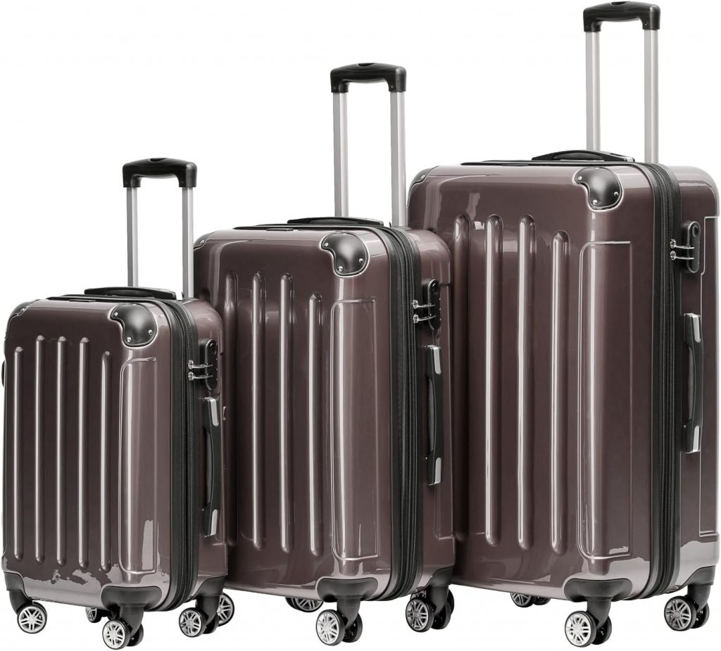 BEIBYE Zwillingsrollen 2048 Hartschale Trolley Koffer Reisekoffer Taschen Gepäck in M-L-XL-Set (Coffee, Set)