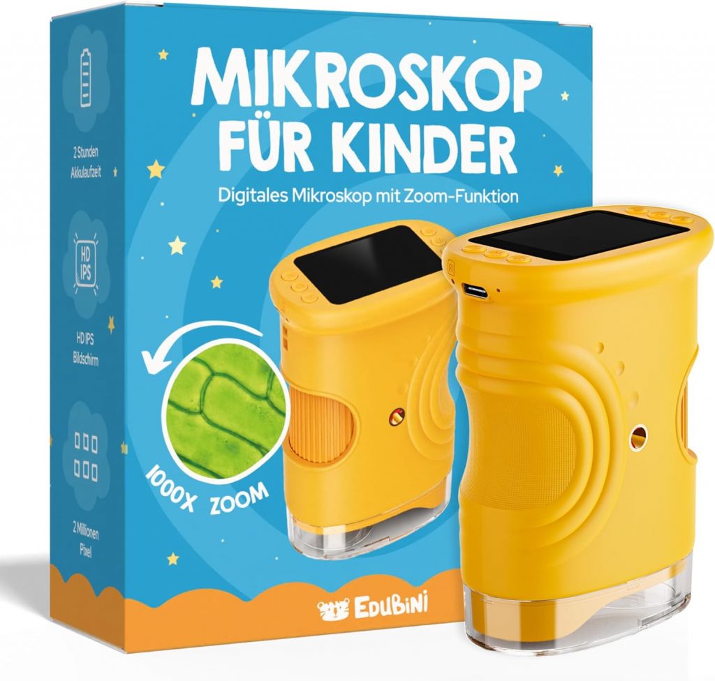 Edubini Digitales Mikroskop für Kinder [1000-fache Vergrößerung] – Tragbares Taschenmikroskop für Garten, Wald & Experimente – Kindermikroskop Spielzeug mit digitalem HD-Bildschirm [inkl Fotofunktion]33,90€ statt 39,90€➡️ https://www.amazon.de/dp/B0FNXBWM65/?tag=preisfehlerheute-21