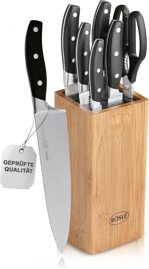 RÖSLE CUISINE Bürsten Messerblock, 7-tlg. Set: Bambusholzblock mit 5 scharfen Küchenmessern und einer Küchenschere, Klingenspezialstahl, Fingerschutz, scharfes Messerset für alle Schneidearbeiten49,26€ statt 58,28€➡️ https://www.amazon.de/dp/B00G7OPBQQ/?tag=preisfehlerheute-21
