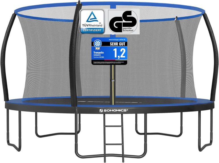 SONGMICS Trampolin für den Außenbereich, für Kinder, Durchmesser 427 cm, Schutznetz, gebogener Pfosten, 180 cm hoch, Sicherheitskissen, Leiter, Stahlrahmen, Schwarz und Blau STR142Q01288,99€ statt 339,99€➡️ https://www.amazon.de/dp/B0BL1328TJ/?tag=preisfehlerheute-21