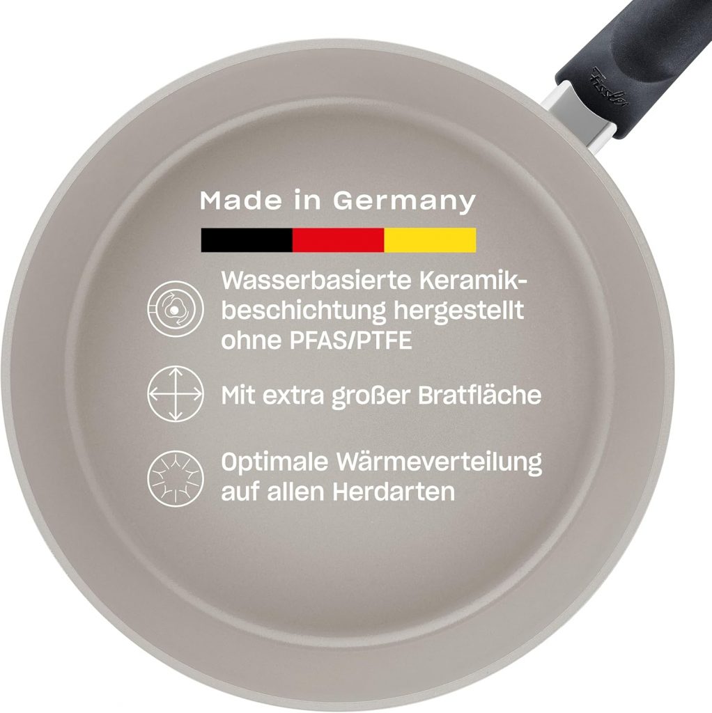 Fissler Ceratal Comfort/Aluminium-Pfanne hergestellt ohne PFAS/PTFE, Keramik-beschichtet (Ø 28 cm) Ceramic Bratpfanne antihaftend – Induktion, Grau