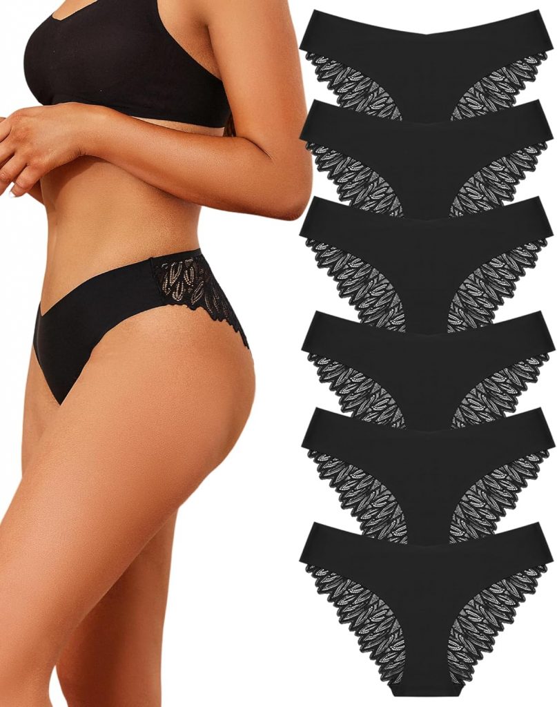 FINETOO Seamless Slips Damen Nahtlose Unterwäsche Spitzen Hipster Frauen Sexy V Waisted Unterhosen Angenehme Panties…