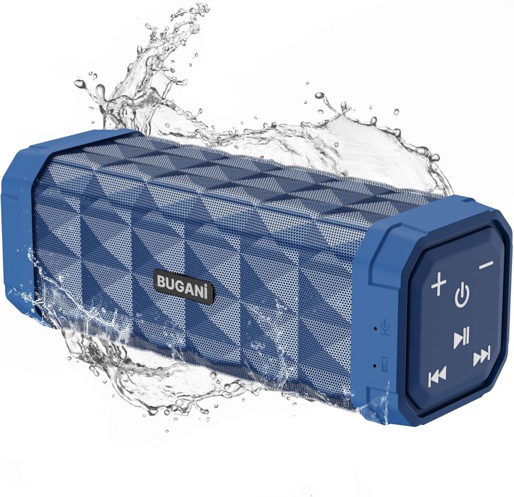 BUGANI Bluetooth Lautsprecher, Musikbox Bluetooth mit 5.4, 24H Stunden Akku, Bass-Treibern, IPX5 Wasserdicht, Freisprechfunktion für Phone, Boxen für Zuhause, Draußen, Garten