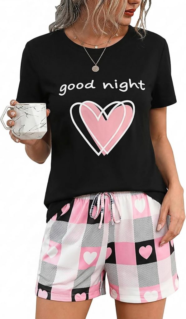 Bresdk Schlafanzug Damen Kurz Baumwolle Pyjama Sommer Buchstabenprint Nachtwäsche Herz-Print Hausanzug Schlafanzüge mit Tasche Pyjamas Set Schwarz L8,99€ Code: 6FGWBHV8 (🛒 an der Kasse eingeben)➡️ https://www.amazon.de/dp/B0G7Z3NJTF/?tag=preisfehlerheute-21
