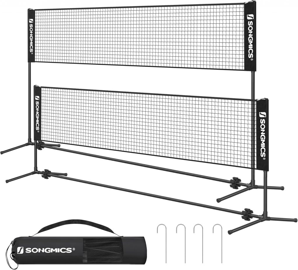 SONGMICS Badminton-Netz, 4 m, Volleyballnetz, höhenverstellbare Stangen, tragbares Set für Tennis, Beach-Volleyball, für Garten, Park, Outdoor, Schwarz SYQ400H