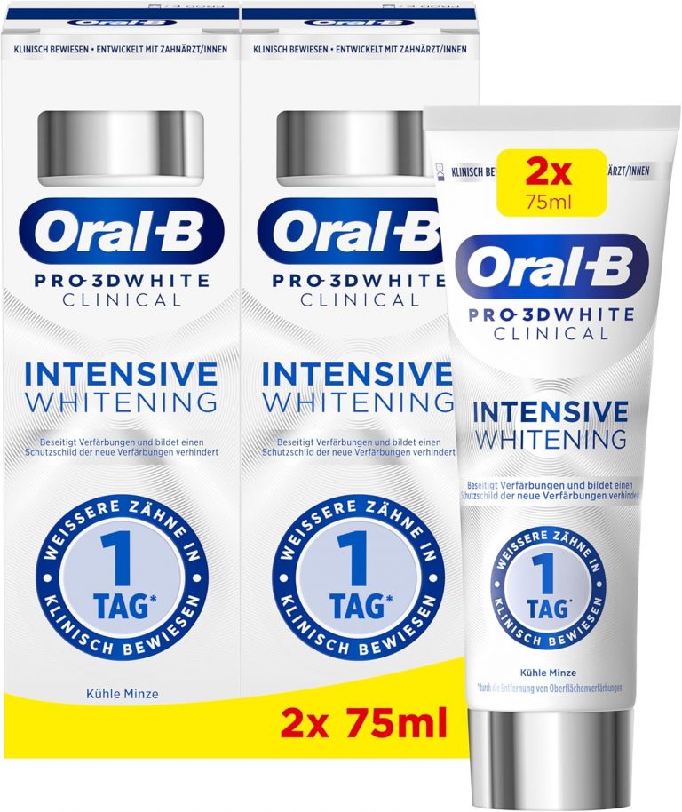 Oral-B Pro 3D White Clinical Intensive Whitening Zahnpasta - 2x75ml, Zahncreme/Toothpaste für Weißere Zähne in 1 Tag, Made in Germany, Kühle Minze Geschmack7.64€ statt 12.49€➡️ https://www.amazon.de/dp/B0FP2SC7B6/?tag=preisfehlerheute-21