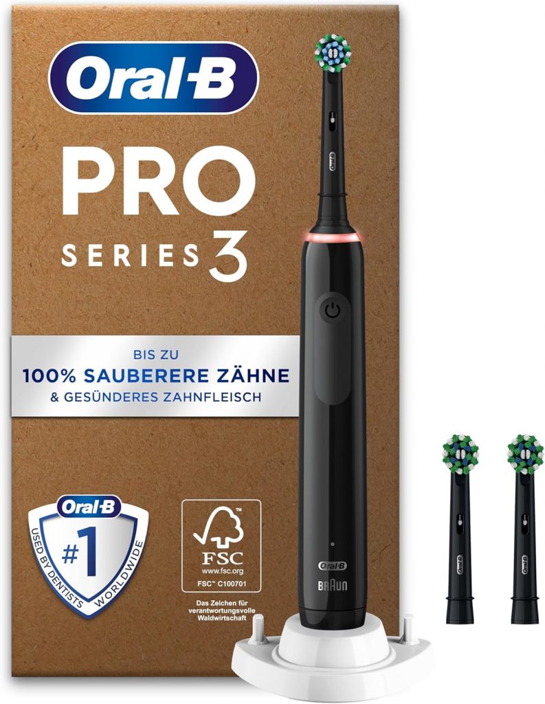Oral-B Pro Series 3 Elektrische Zahnbürste — Electric Toothbrush, Inkl. 3 Aufsteckbürsten — 3 Putzmodi, Zahnbürste Elektrisch, Designed by Braun, Schwarz