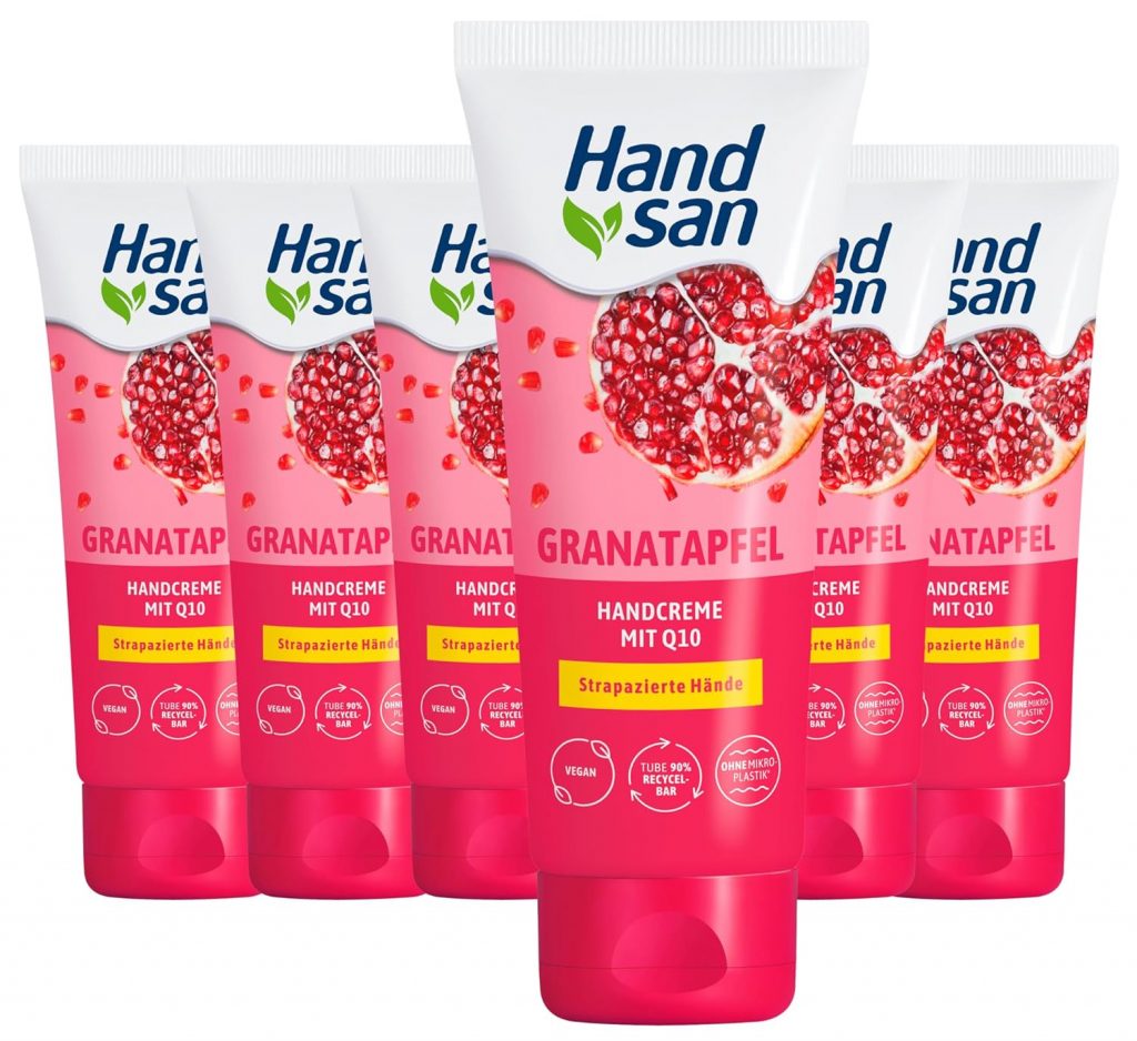 Handsan Granatapfel Handcreme mit Q10 | 6 x 90 ml | wertvoller Feuchtigkeitsspender für geschmeidige und regenerierte Hände | vegan5,78€ ➡️ https://www.amazon.de/dp/B0D8BFRN3Z/?tag=preisfehlerheute-21