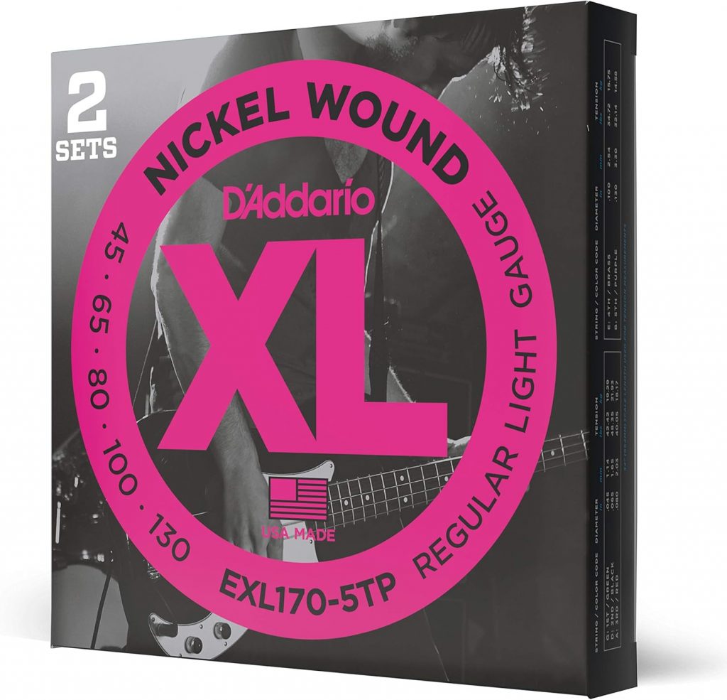 D'Addario EXL170-5TP Nickelumwickelte Bassgitarrensaiten, Light, 45-130, 2 Sets, Long Scale