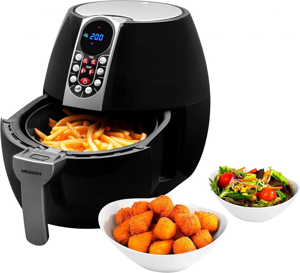MEDION E10 S Heißluftfritteuse (Leistung ca. 1500 Watt, Airfryer, Digitales Bedienfeld, Nutzinhalt gesamt 4 Liter, Ölfreies Frittieren, 30 Min Timer, Überhitzungsschutz, MD 17320) schwarz29.85€ ➡️ https://www.amazon.de/dp/B06X9KF721/?tag=preisfehlerheute-21