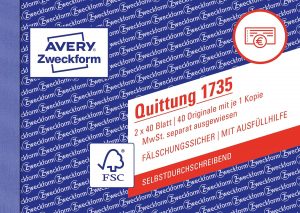 🤴 AVERY Zweckform 1735 Quittungsblock (A6 quer, 2x40 Blatt, selbstdurchschreibend, f&auml;lschungssicherer Dokumentendruck, f&uuml;r Betr&auml;ge &uuml;ber 250&euro; mit separater MwSt., f&uuml;r DE/AT) wei&szlig;/gelb3,49&euro; statt 4,79&euro; - 28,00 % 🔥🚚 Verkauft durch Amazon und Versand durch Amazon2,392 Bewertungen: 4.7 / 5.0 ⭐️⭐️⭐️⭐️⭐️🛒 zu Amazon https://www.amazon.de/dp/B000KJOVBK/?th=1&amp%3Bpsc=1&amp%3Btag=preisfehlerheute-21&tag=preisfehlerheute-21
