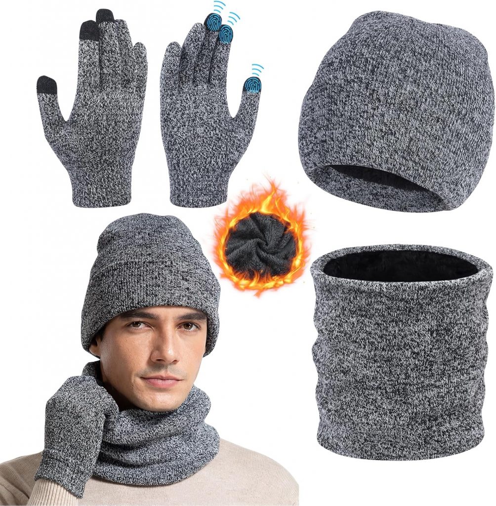 Figarge 3 Stück Mütze Herren Damen Wintermütze Schal Handschuh Sets Thermo Fleece gefüttert Schnee Strickmütze, 3 in 1 Winter Mützen Touchscreen Handschuhe Halswärmer Snood Set (Grau)3.99€ statt 13.99€➡️ https://www.amazon.de/dp/B0DGQBZTQR/?tag=preisfehlerheute-21